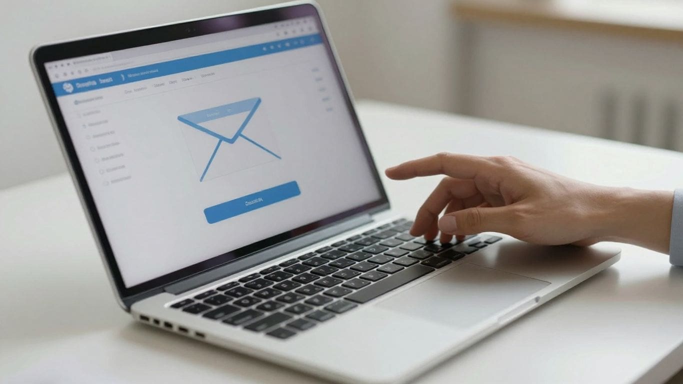 Person using laptop with email icon on screen